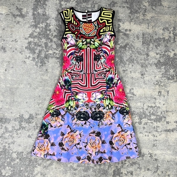 Clover Canyon Floral Maze Dress Scuba Fit and Flare Geo Multi Color Sz XS - Picture 13 of 14